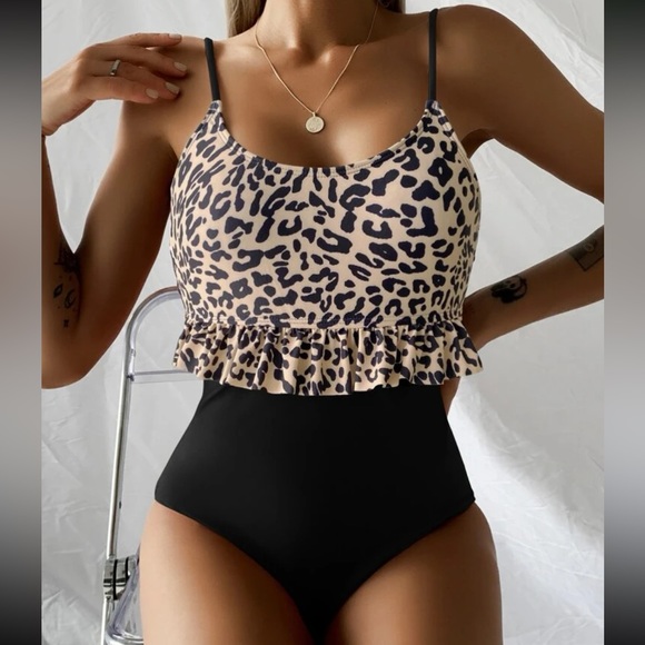 Boho leopard print one piece swimsuit - Picture 1 of 6